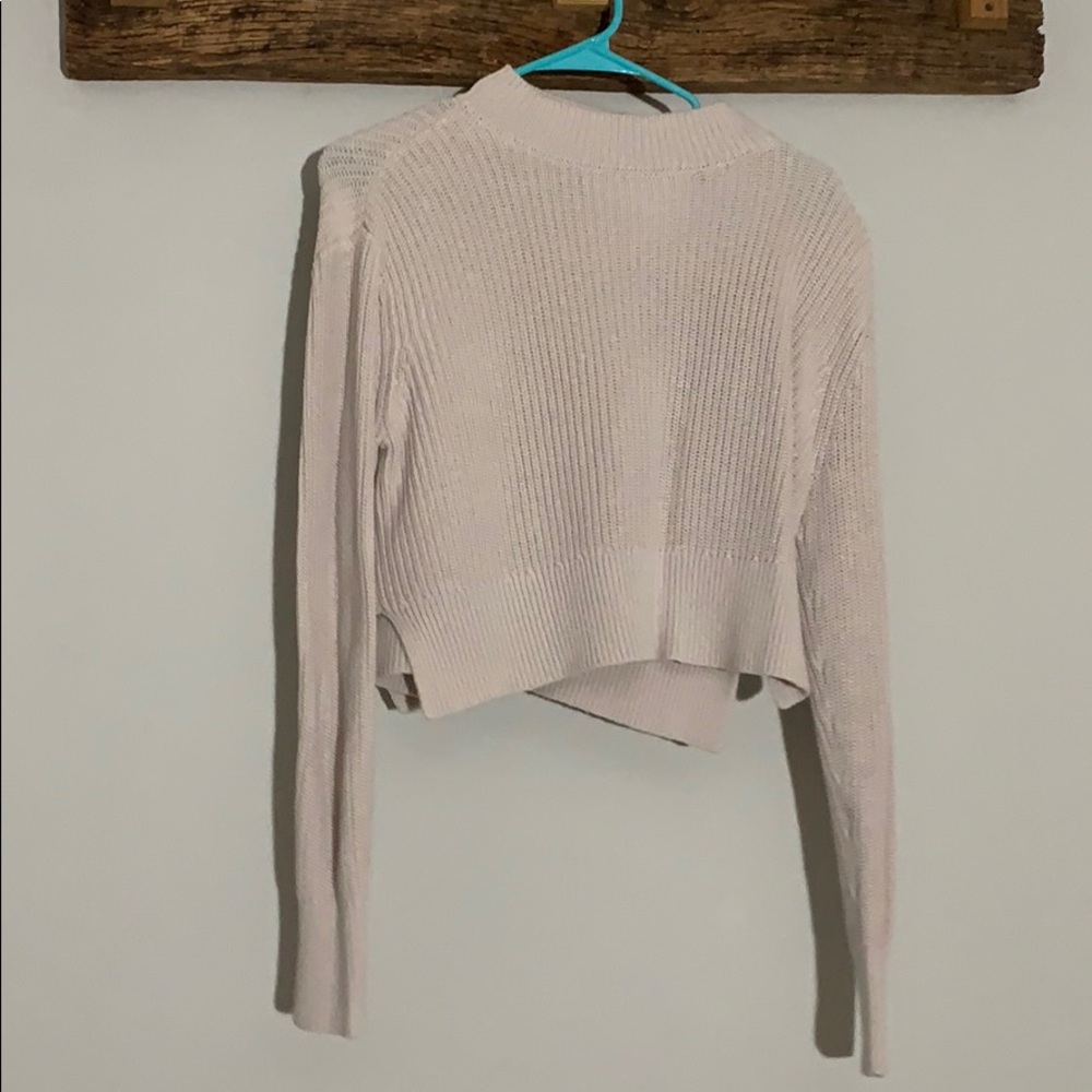 Neutral tone cropped sweater with mock neck